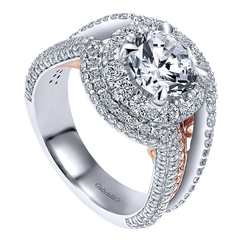 18K White/Pink Gold Diamond Double Halo Two-Tone Engagement Ring ER11995R6T84Jj