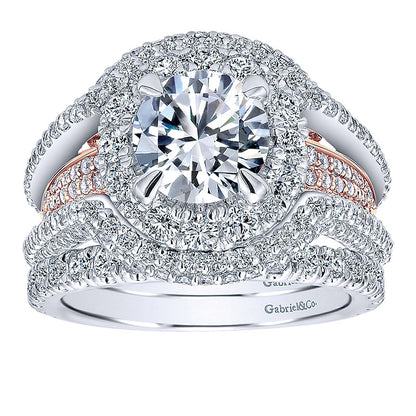 18K White/Pink Gold Diamond Double Halo Two-Tone Engagement Ring ER11995R6T84Jj