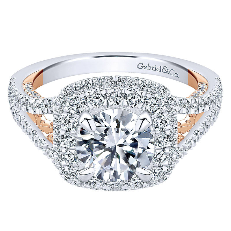 Engagement Ring 18k White/pink Gold Diamond Double Halo