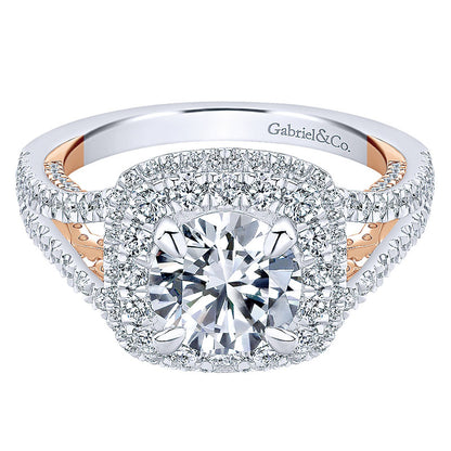 Engagement Ring 18k White/pink Gold Diamond Double Halo