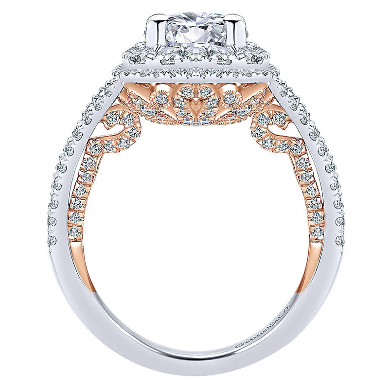 Engagement Ring 18k White/pink Gold Diamond Double Halo
