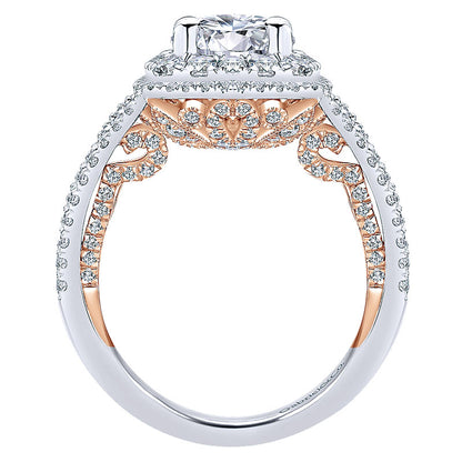Engagement Ring 18k White/pink Gold Diamond Double Halo