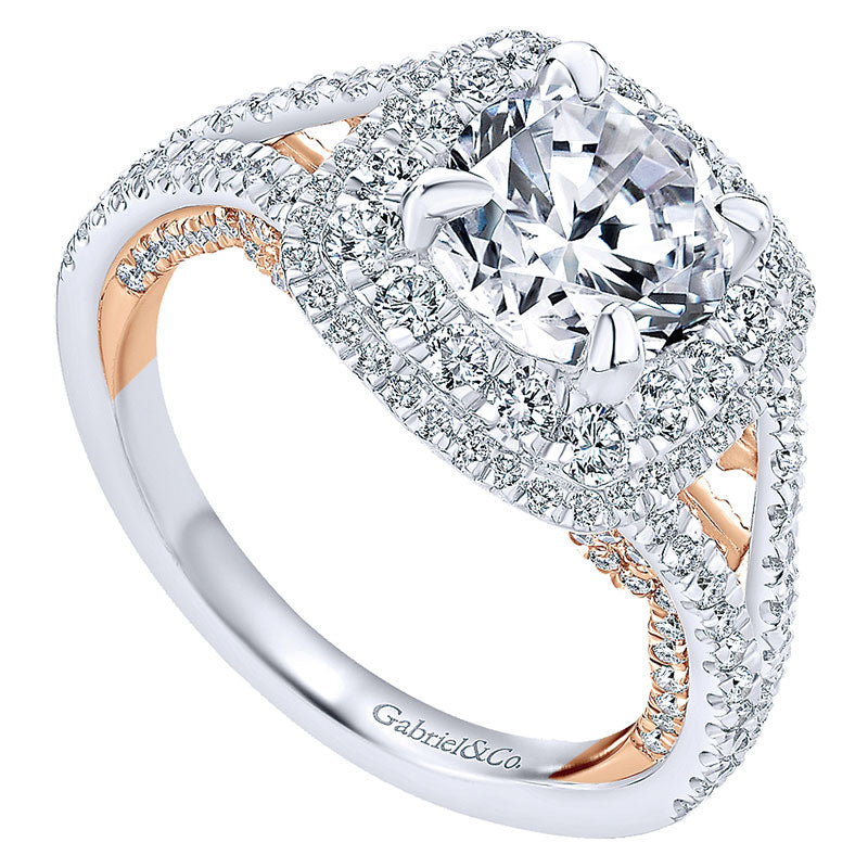 Engagement Ring 18k White/pink Gold Diamond Double Halo