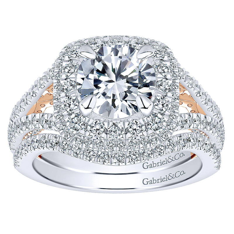 Engagement Ring 18k White/pink Gold Diamond Double Halo