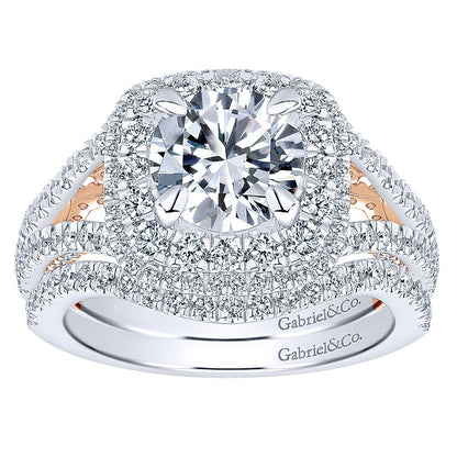 Engagement Ring 18k White/pink Gold Diamond Double Halo