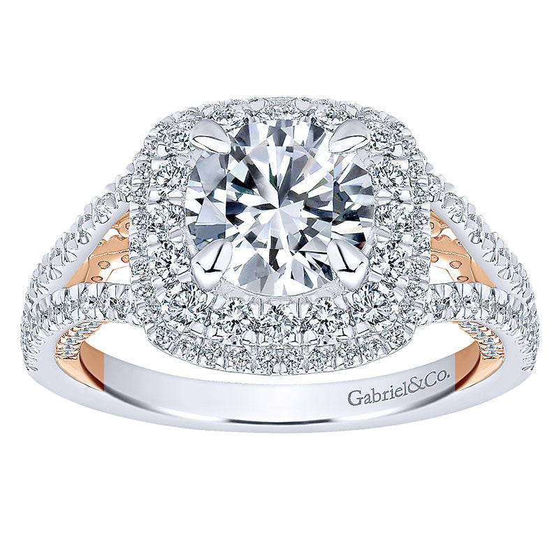 Engagement Ring 18k White/pink Gold Diamond Double Halo