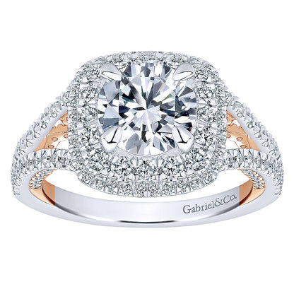 Engagement Ring 18k White/pink Gold Diamond Double Halo
