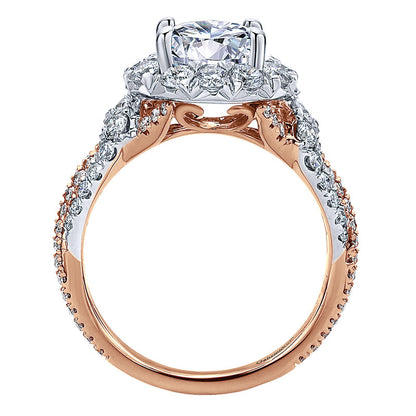 18K White/Pink Gold Diamond Halo Two-Tone Engagement Ring ER11988R6T84Jj