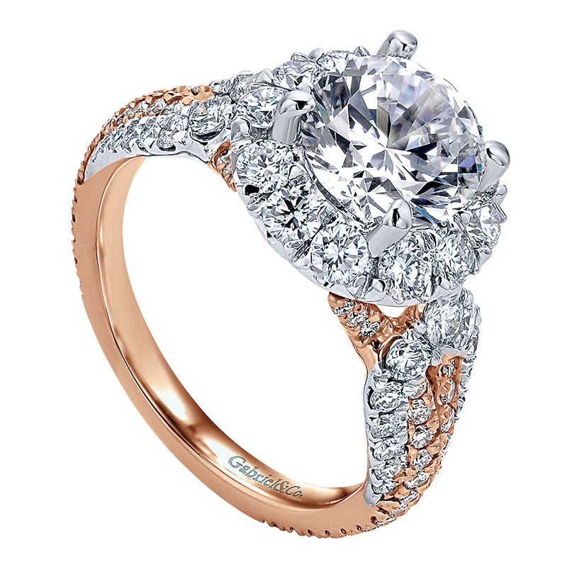 18K White/Pink Gold Diamond Halo Two-Tone Engagement Ring ER11988R6T84Jj