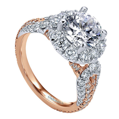 18K White/Pink Gold Diamond Halo Two-Tone Engagement Ring ER11988R6T84Jj