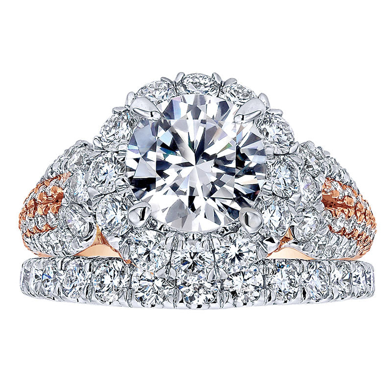 18K White/Pink Gold Diamond Halo Two-Tone Engagement Ring ER11988R6T84Jj