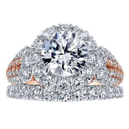 18K White/Pink Gold Diamond Halo Two-Tone Engagement Ring ER11988R6T84Jj