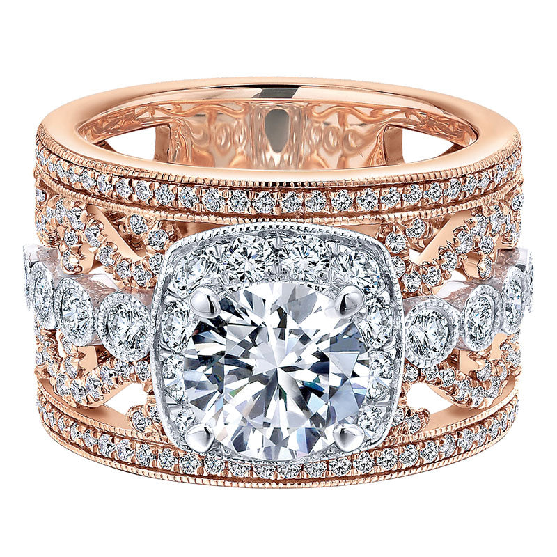18K White/Pink Gold Diamond Halo Two-Tone Engagement Ring ER12191R4T84Jj