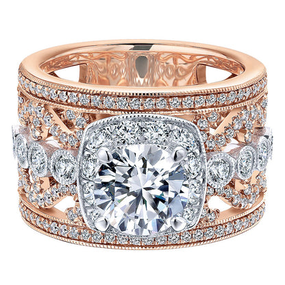18K White/Pink Gold Diamond Halo Two-Tone Engagement Ring ER12191R4T84Jj