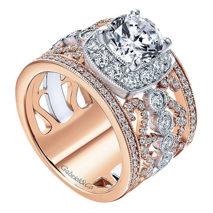 18K White/Pink Gold Diamond Halo Two-Tone Engagement Ring ER12191R4T84Jj