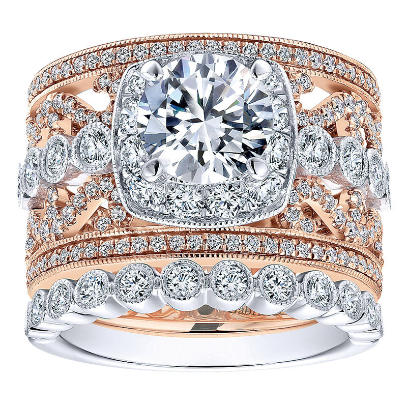 18K White/Pink Gold Diamond Halo Two-Tone Engagement Ring ER12191R4T84Jj