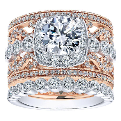 18K White/Pink Gold Diamond Halo Two-Tone Engagement Ring ER12191R4T84Jj