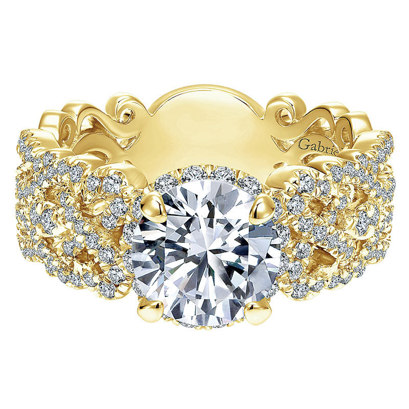 18K Yellow Gold Diamond Halo 18K Yellow Gold Engagement Ring ER12190R4Y84Jj