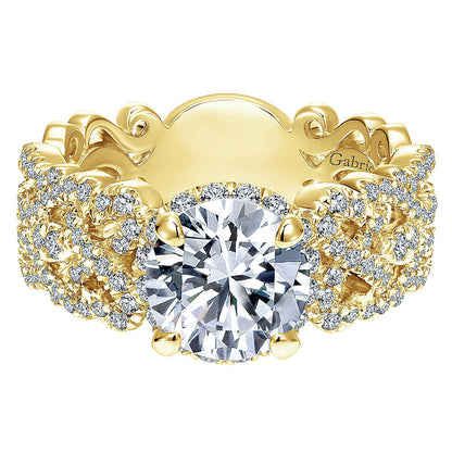 18K Yellow Gold Diamond Halo 18K Yellow Gold Engagement Ring ER12190R4Y84Jj