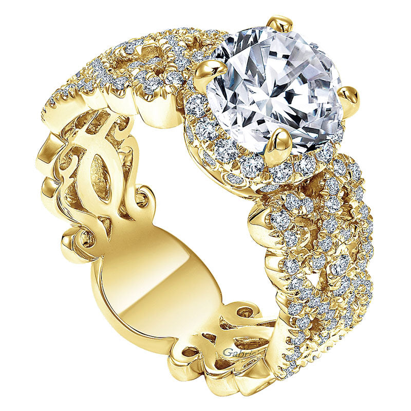 18K Yellow Gold Diamond Halo 18K Yellow Gold Engagement Ring ER12190R4Y84Jj
