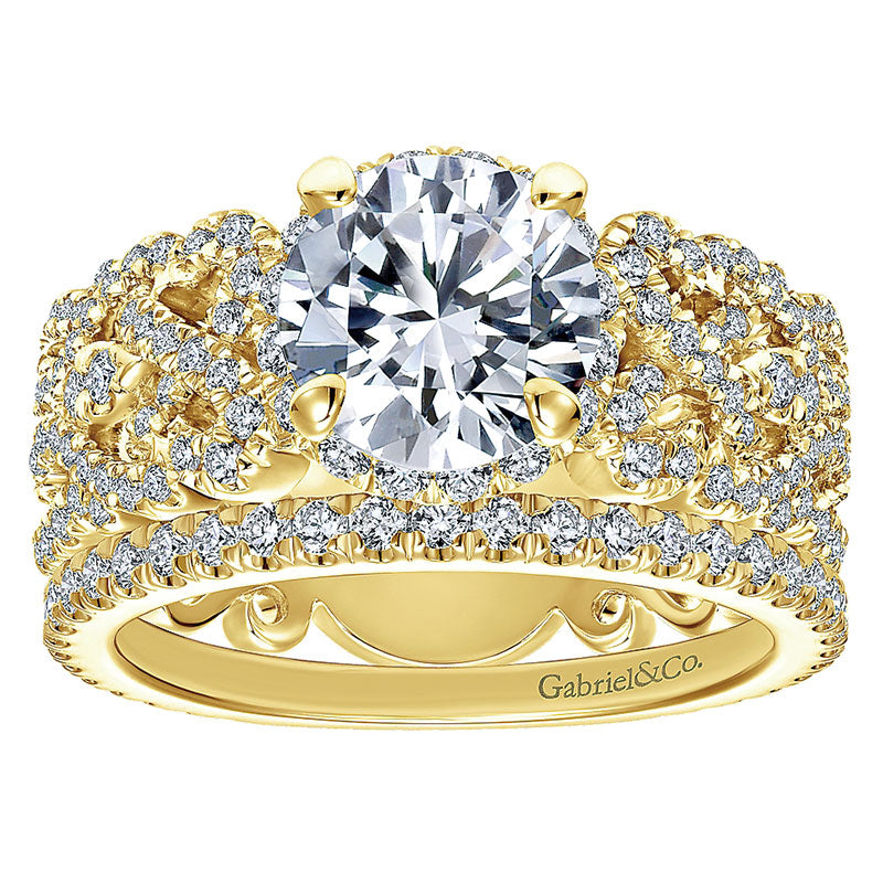 18K Yellow Gold Diamond Halo 18K Yellow Gold Engagement Ring ER12190R4Y84Jj