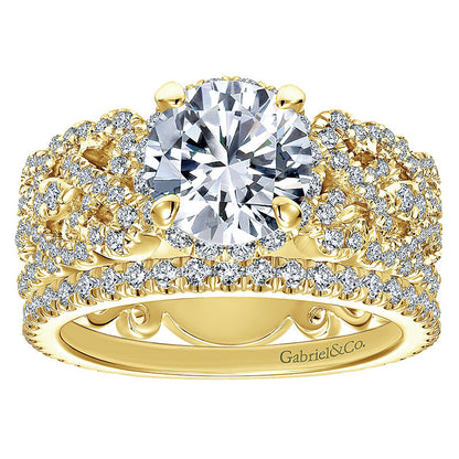18K Yellow Gold Diamond Halo 18K Yellow Gold Engagement Ring ER12190R4Y84Jj