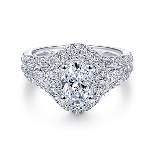 Gabriel & Co. 14k White Gold Victorian Double Halo Engagement Ring