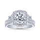 Gabriel & Co. 14k White Gold Contemporary Three Stones Halo Engagement Ring