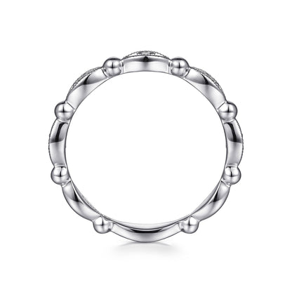 14K White Gold Bujukan Marquise Station Diamond Stackable Ring