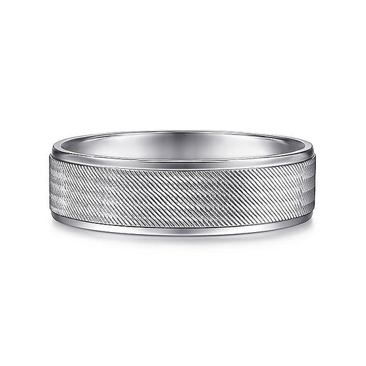 Gabriel & Co. MBL0102-60W4JJJ 14K White Gold 6mm - Brushed Finish and Polished Edge Men's Wedding Band