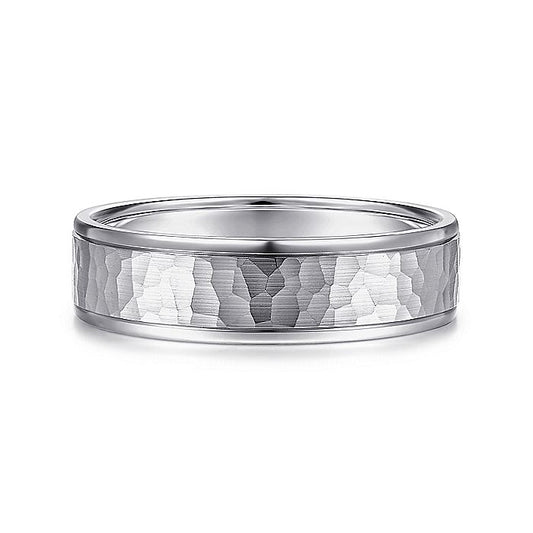 Gabriel & Co. MBM0157-60W4JJJ 14K White Gold 6mm - Hammered Center, Polished Edge Men's Wedding Band