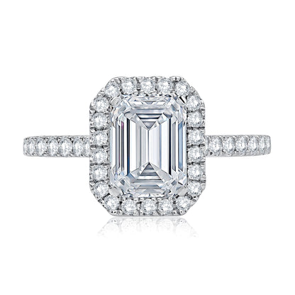 Emerald Cut Diamond Halo Engagement Ring with Quilted Interior ME2051Q/201B