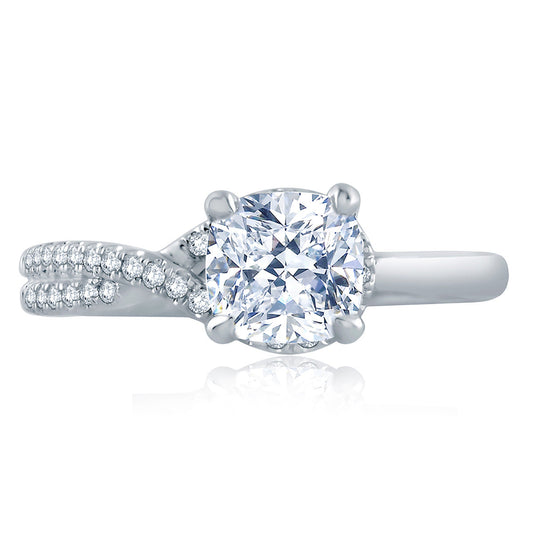 A.Jaffe Asymmetrical Knot Cushion Cut Half Pav�� Twist Quilted Engagement Ring ME2124Q/166