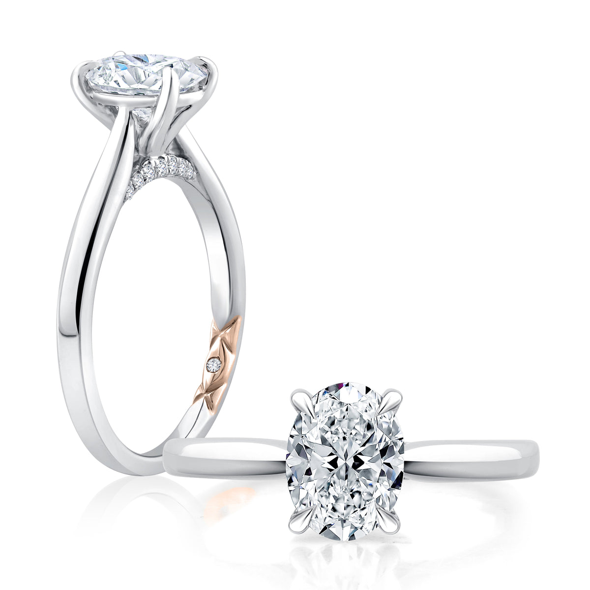Solitaire Oval Center Diamond Engagement Ring with Peek-A-Boo Diamonds MECOV2543/108B
