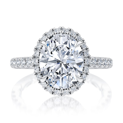 Oval Cut Diamond Engagement Ring with Oval Shaped Halo and Diamond Pave Band MECOV2920Q/189B