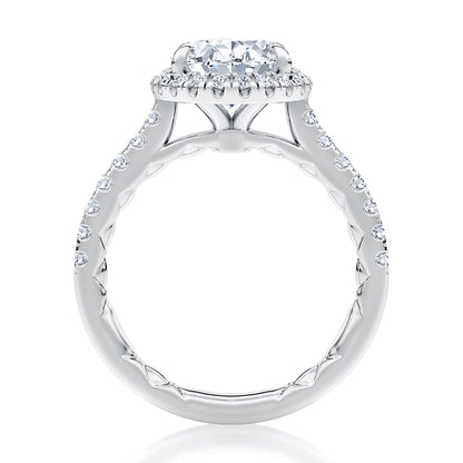 Oval Cut Diamond Engagement Ring with Oval Shaped Halo and Diamond Pave Band MECOV2920Q/239B