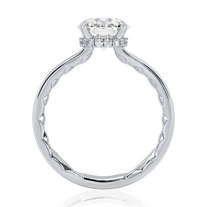 Four Claw Prongs Solitaire Round Diamond Center Engagment Ring  with A.JAFFE Quilts™Interior MECRD2744BQ/108