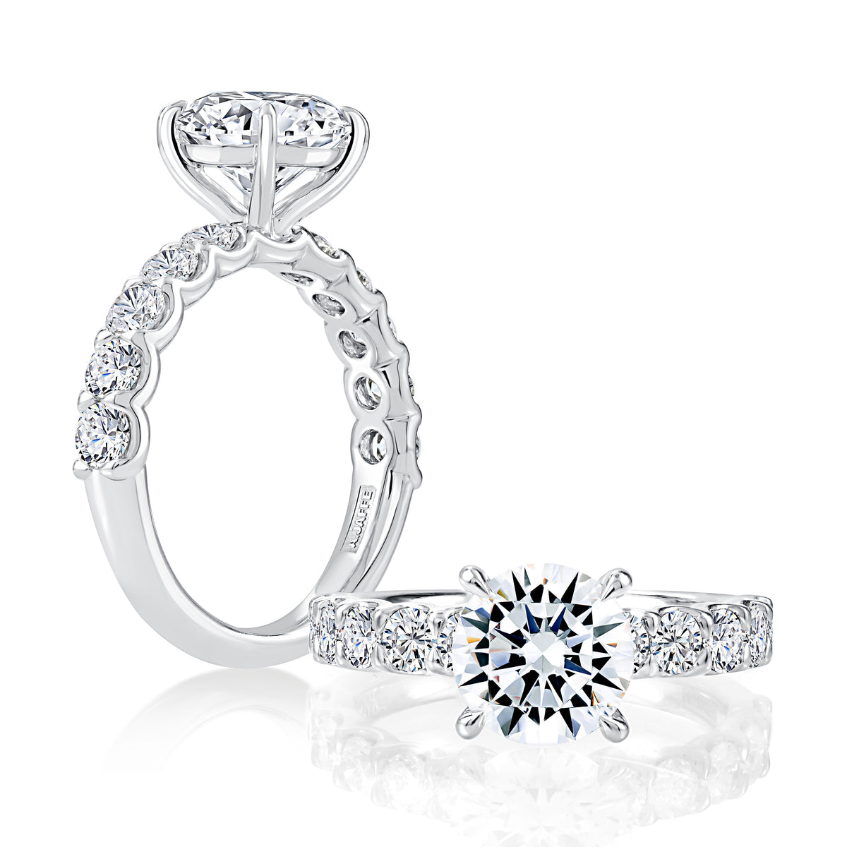 Three Stone Round Center Diamond Engagment Ring MECRDB2521H/345