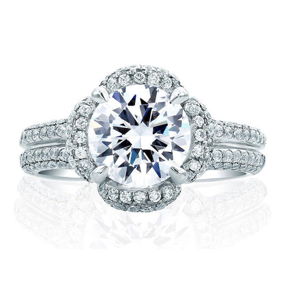 A.Jaffe Rollover Pav�� Split Shank and Flower Halo Diamond Engagement Ring MES684/153