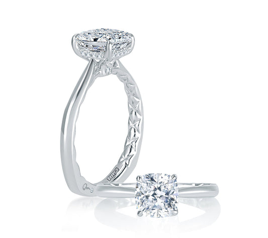 Four Prong Round Center Diamond Engagement Ring with Single Prong Diamond Band MES760Q/308