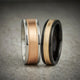 8MM Grey Tungsten Carbide Ring - Flat Milgrain 14K Yellow Gold Insert with Round Edge