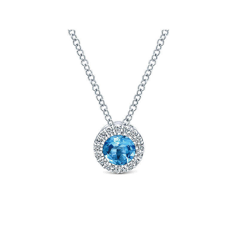 Gaby Necklace 14k White Gold Diamond Swiss Blue Topaz Fashion