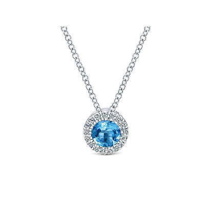Gaby Necklace 14k White Gold Diamond Swiss Blue Topaz Fashion