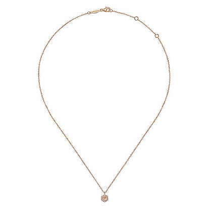 Gabriel & Co. NK5446K45MO 14K Rose Gold Hexagonal Halo Morganite and Diamond Pendant Necklace
