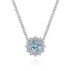Gabriel & Co. NK6143W45AQ 18 inch 14K White Gold Round Aquamarine and Diamond Halo Pendant Necklace