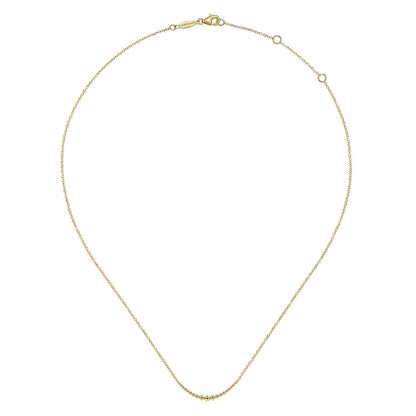 14K Yellow Gold Graduating Bujukan Beads Curved Bar Necklace