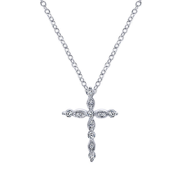 14k White Gold Diamond Cross Cross Pendant