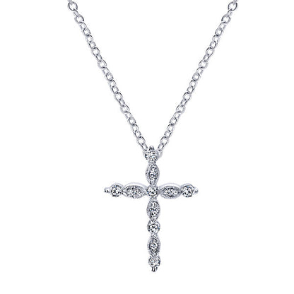 14k White Gold Diamond Cross Cross Pendant