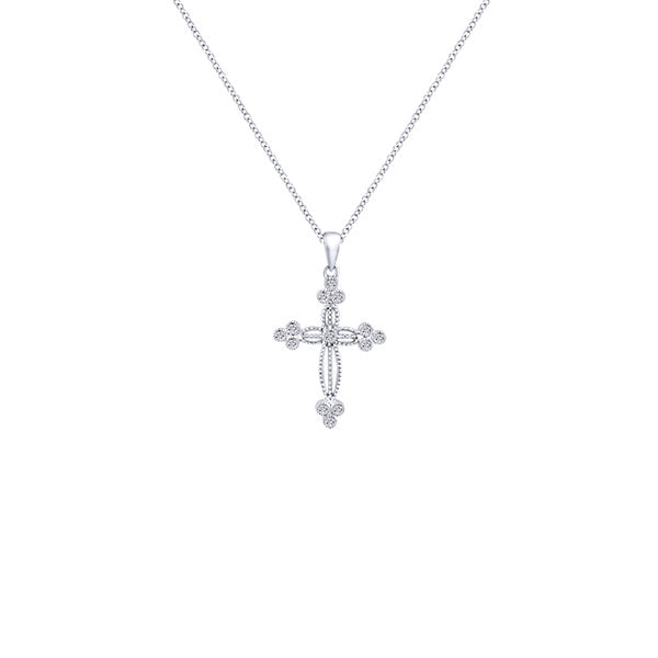 14k White Gold Diamond Cross Cross Pendant