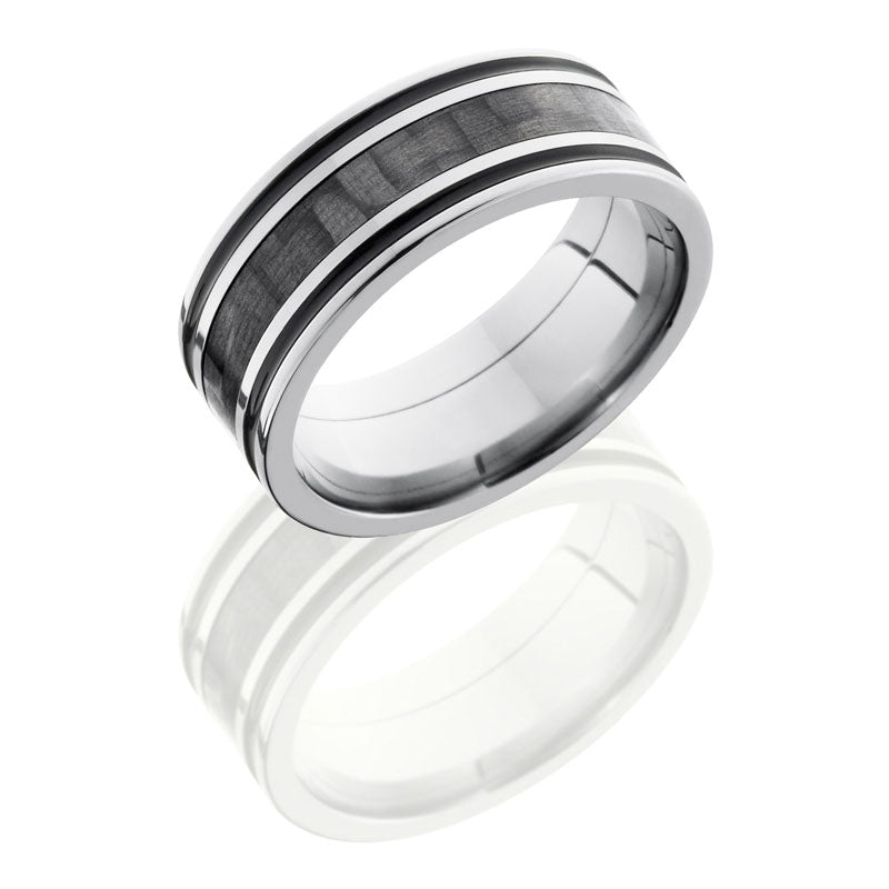 Lashbrook Titanium 8mm Flat Band With 3mm Of Carbon Fiber And Black Antiquing C8F1321A/CF